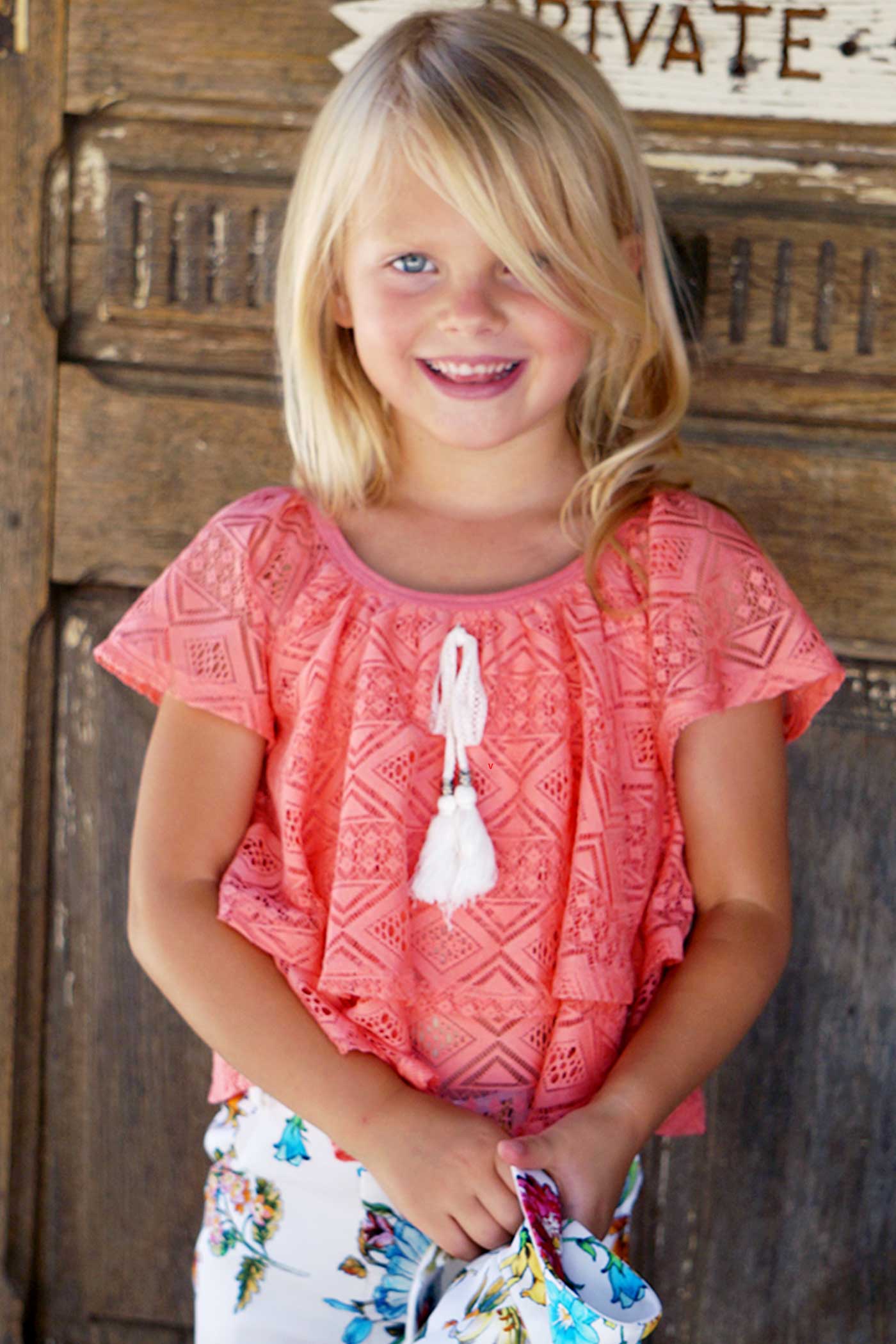 Hannah Banana Little Girls Short Sleeve Lace Top