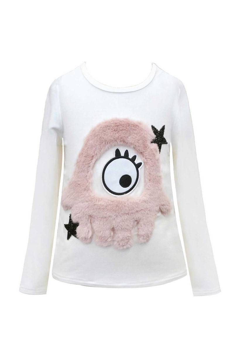 Hannah Banana Girls Little Fur Monster Long Sleeve T-shirt