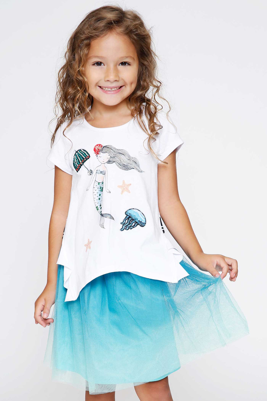 Hannah Banana Toddler Girls Short Sleeve Mermaid Graphic T-shirt