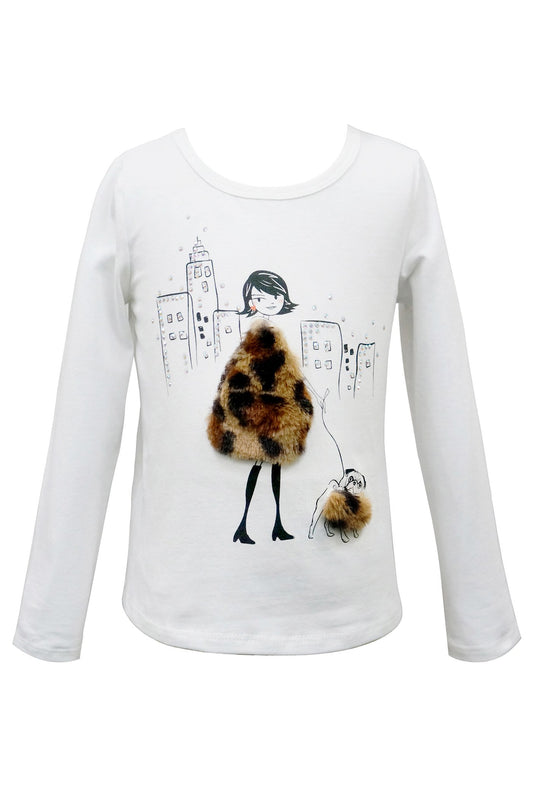 FASHIONISTA GIRL WITH PUPPY GRAPHIC T-SHIRT