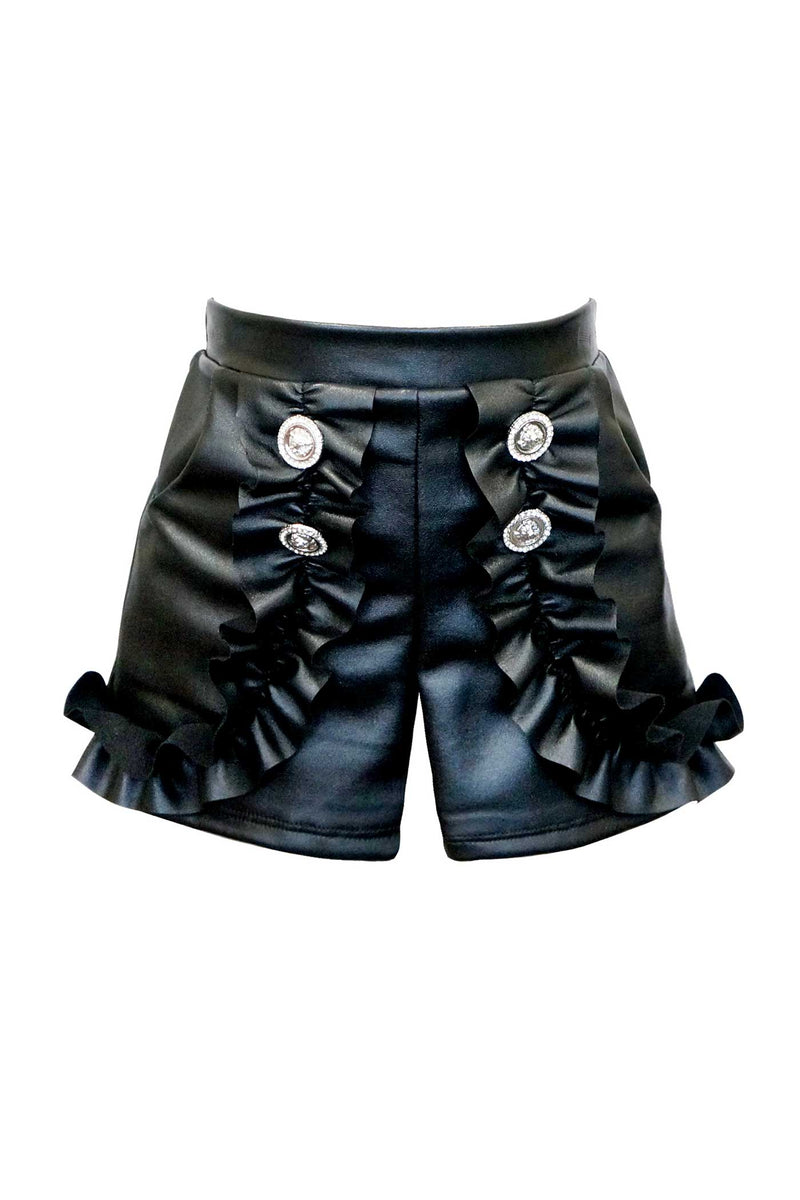 Hannah Banana Girls Faux Leather Ruffled Shorts