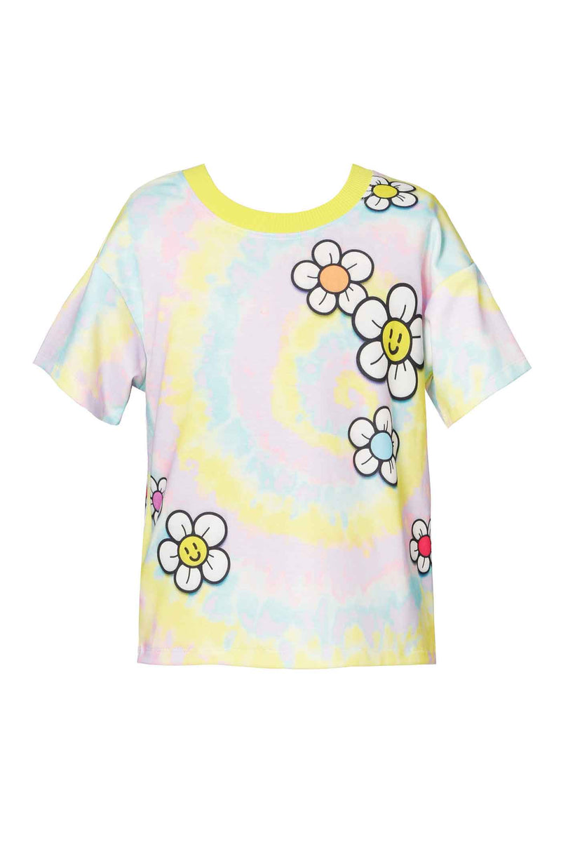 Hannah Banana Little Girls Smiley Daisy Tie Dye Short Sleeve Top