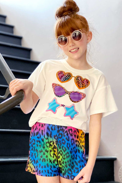 Hannah Banana Girls Rainbow Leopard Print Knit Shorts