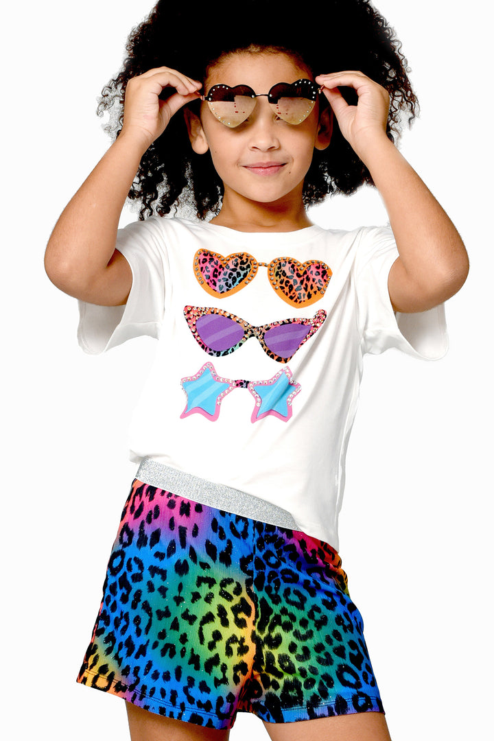 Hannah Banana Girls Short Sleeve Sunglasses Graphic T-shirt