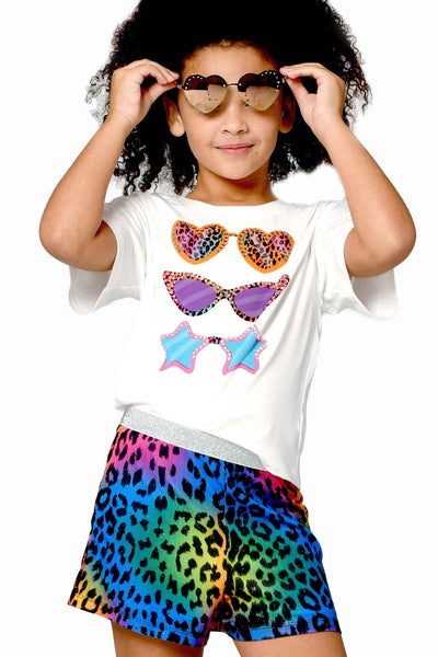Hannah Banana Girls Rainbow Leopard Print Knit Shorts