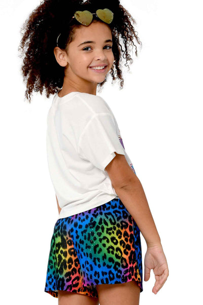 Hannah Banana Girls Rainbow Leopard Print Knit Shorts