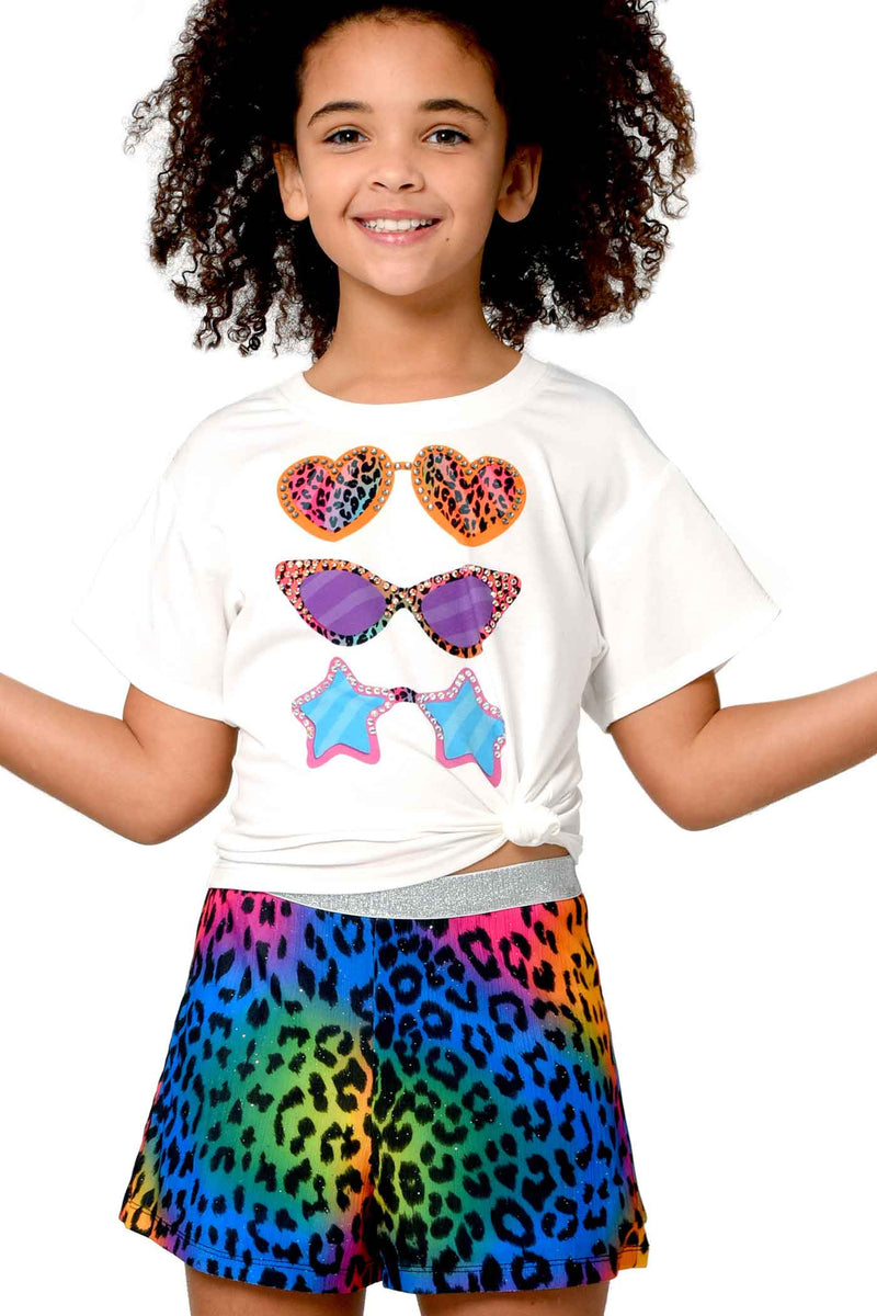 Hannah Banana Girls Rainbow Leopard Print Knit Shorts