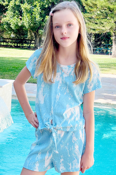 Hannah Banana Girls Tie Front Short Sleeve Tie-Dye Top