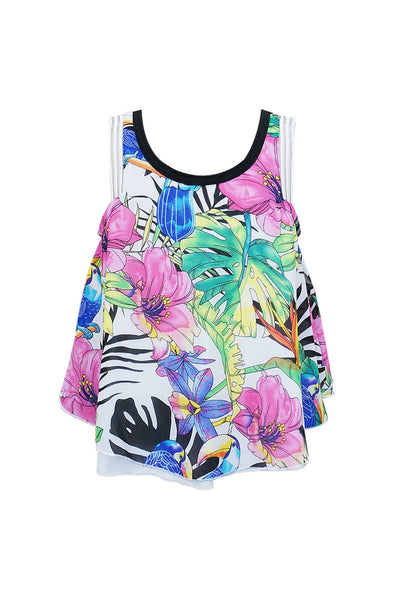 Hannah Banana Girls Sleeveless Tropical Print Chiffon Top