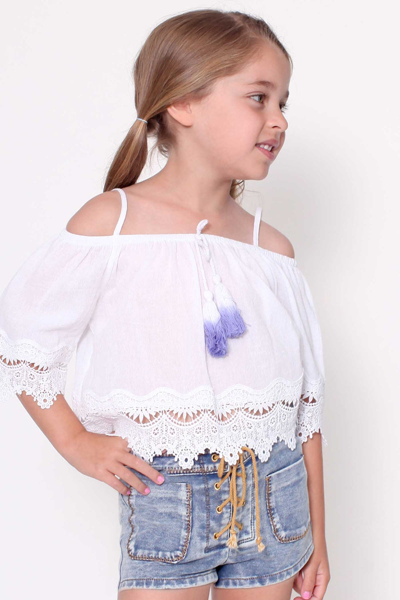 Hannah Banana Girls Off The Shoulder Eyelet Lace Top