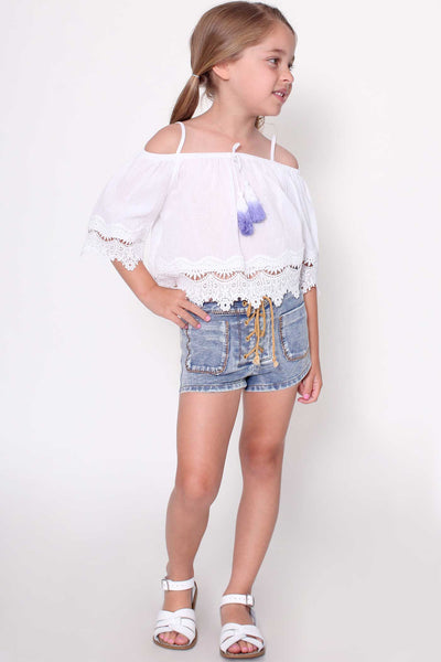 Hannah Banana Girls Off The Shoulder Eyelet Lace Top