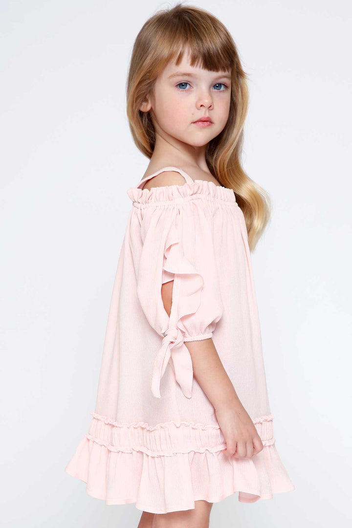Hannah Banana Girls Cold Shoulder Ruffled Shift Dress