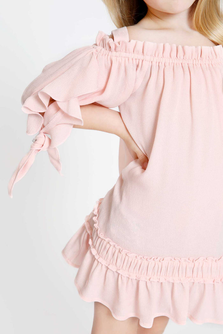Hannah Banana Girls Cold Shoulder Ruffled Shift Dress