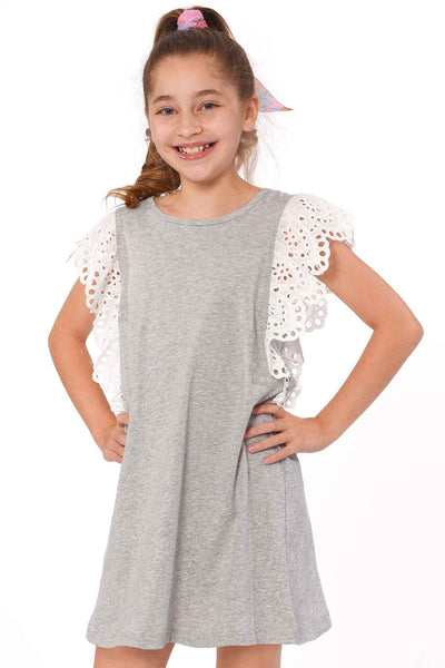 Hannah Banana Little Girls Eyelet Lace Crochet Dramatic Ruffle Sleeve A-line Knit Dress Fun Trendy Childrens Fashion Brands