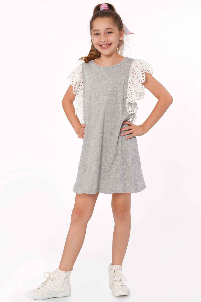 Hannah Banana Little Girls Eyelet Lace Crochet Dramatic Ruffle Sleeve A-line Knit Dress Fun Trendy Childrens Fashion Brands