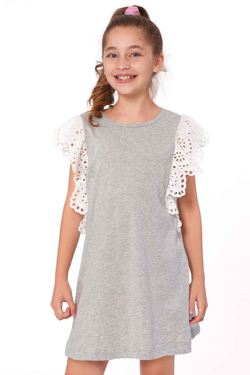 Hannah Banana Little Girls Eyelet Lace Crochet Dramatic Ruffle Sleeve A-line Knit Dress Fun Trendy Childrens Fashion Brands