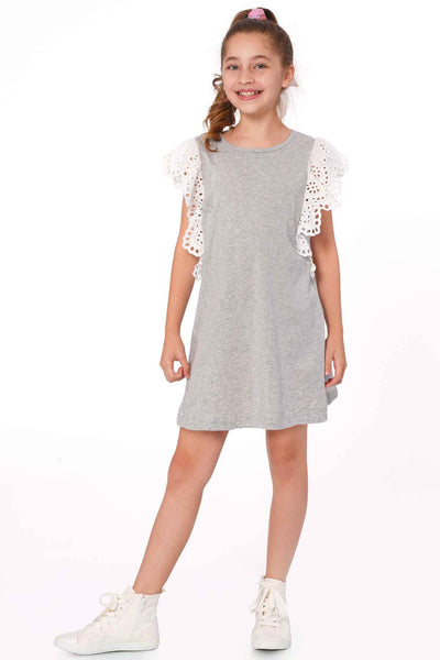 Hannah Banana Little Girls Eyelet Lace Crochet Dramatic Ruffle Sleeve A-line Knit Dress Fun Trendy Childrens Fashion Brands