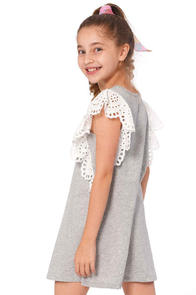 Hannah Banana Little Girls Eyelet Lace Crochet Dramatic Ruffle Sleeve A-line Knit Dress Fun Trendy Childrens Fashion Brands