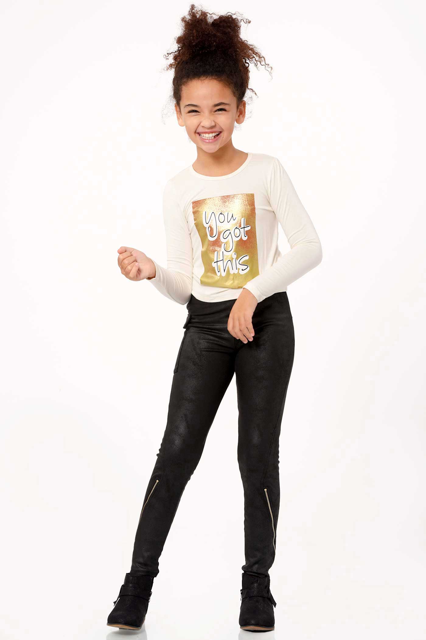 Hannah Banana Little Girl's Luxe Gold Graphic Top