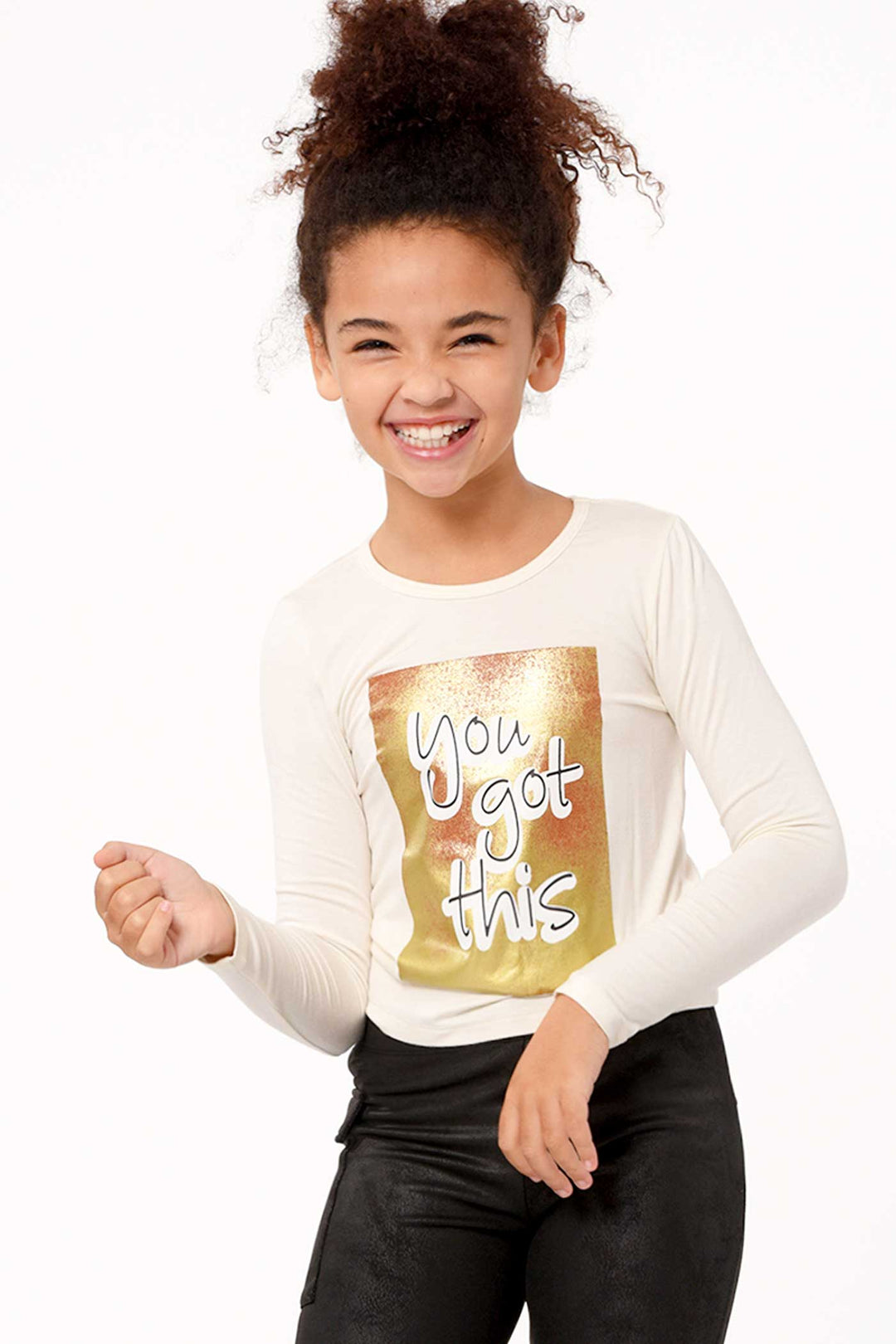 Hannah Banana Little Girl's Luxe Gold Graphic Top