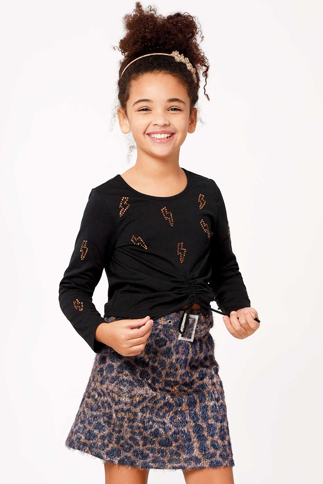 Hannah Banana Little Girl's Rhinestone Thunder Ruched Top