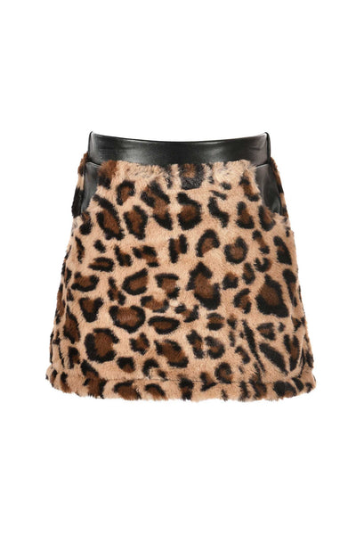 Girls Leopard Faux Fur Mini Skirt