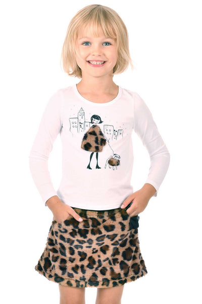 Girls Leopard Faux Fur Mini Skirt
