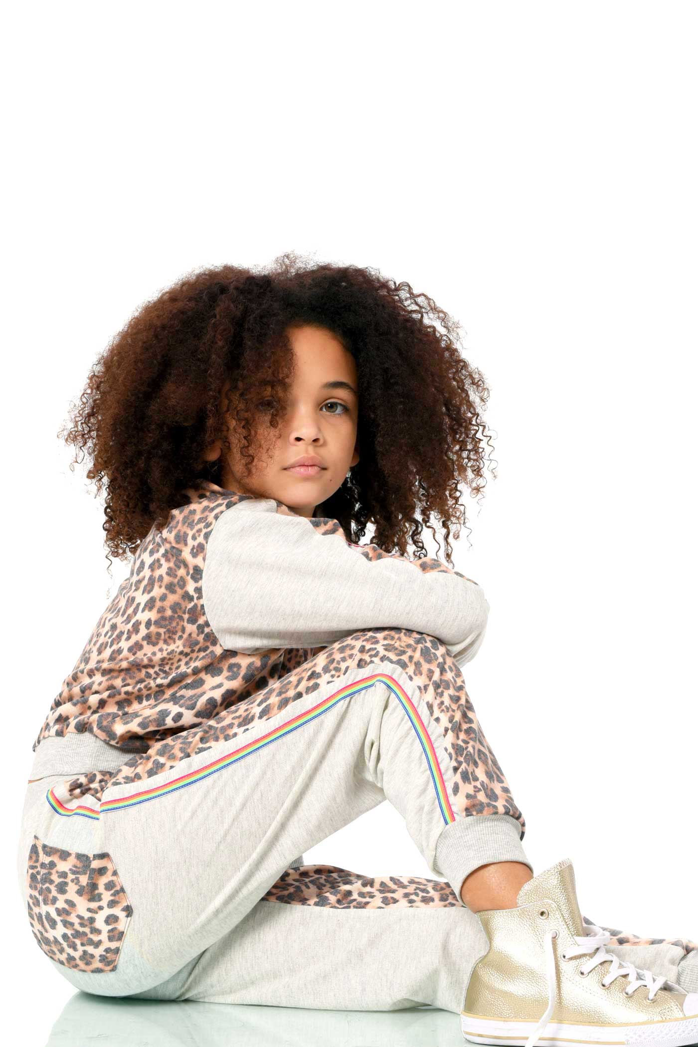 Hannah Banana Little Girl's Leopard Rainbow Side Stripe Runched Joggers