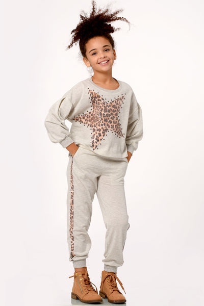 Little Girl's Side Stripe Cheetah Animal Print Joggers