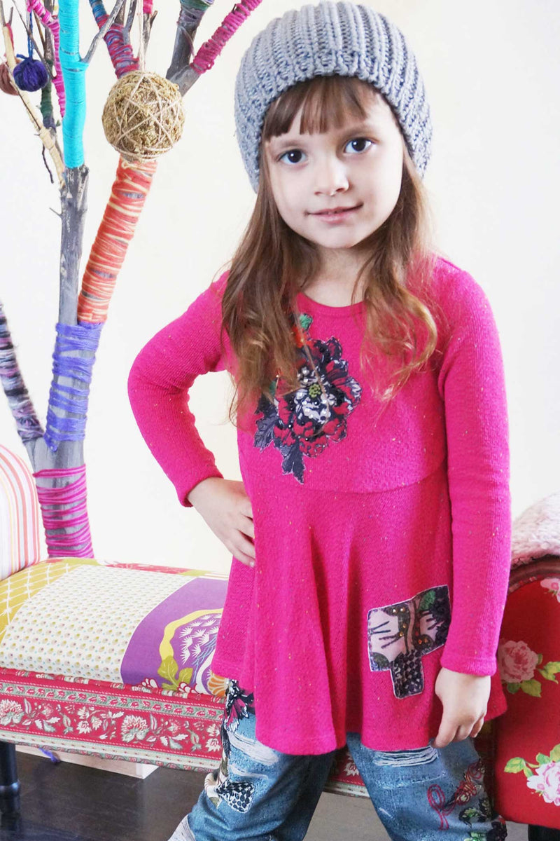 Hannah Banana Little Girls Long Sleeve Knit Tunic Top