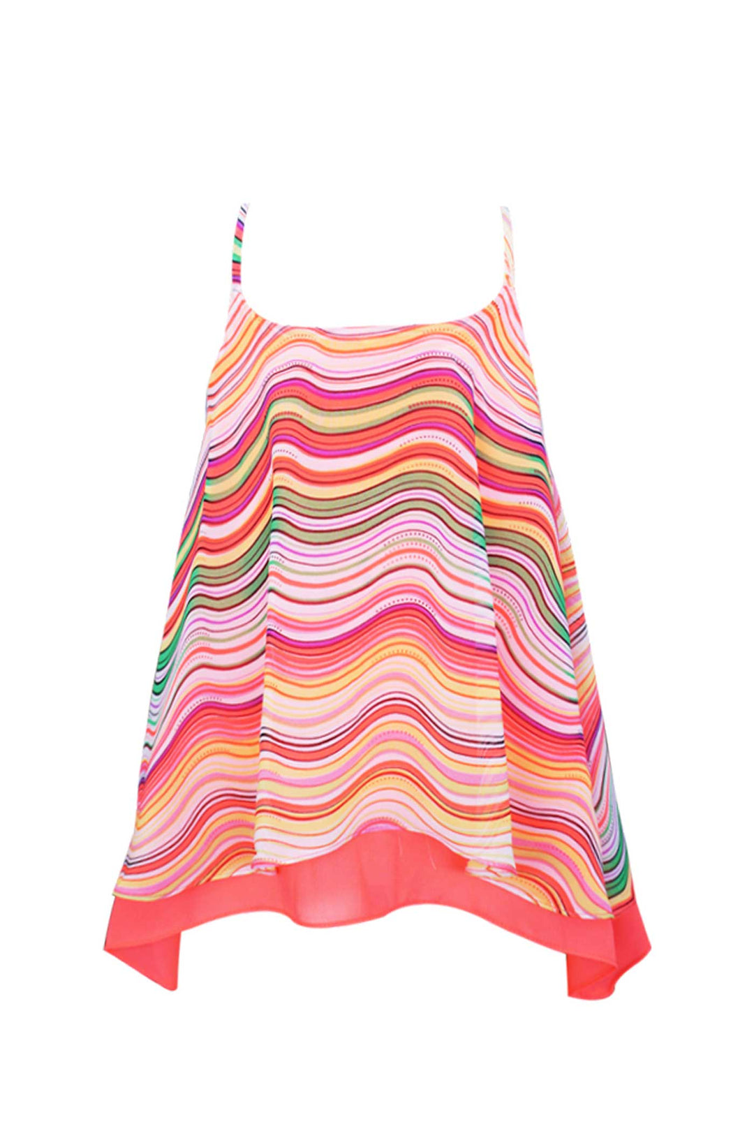 Girls Colorful Wavy Stripe Chiffon Swing Cami Top