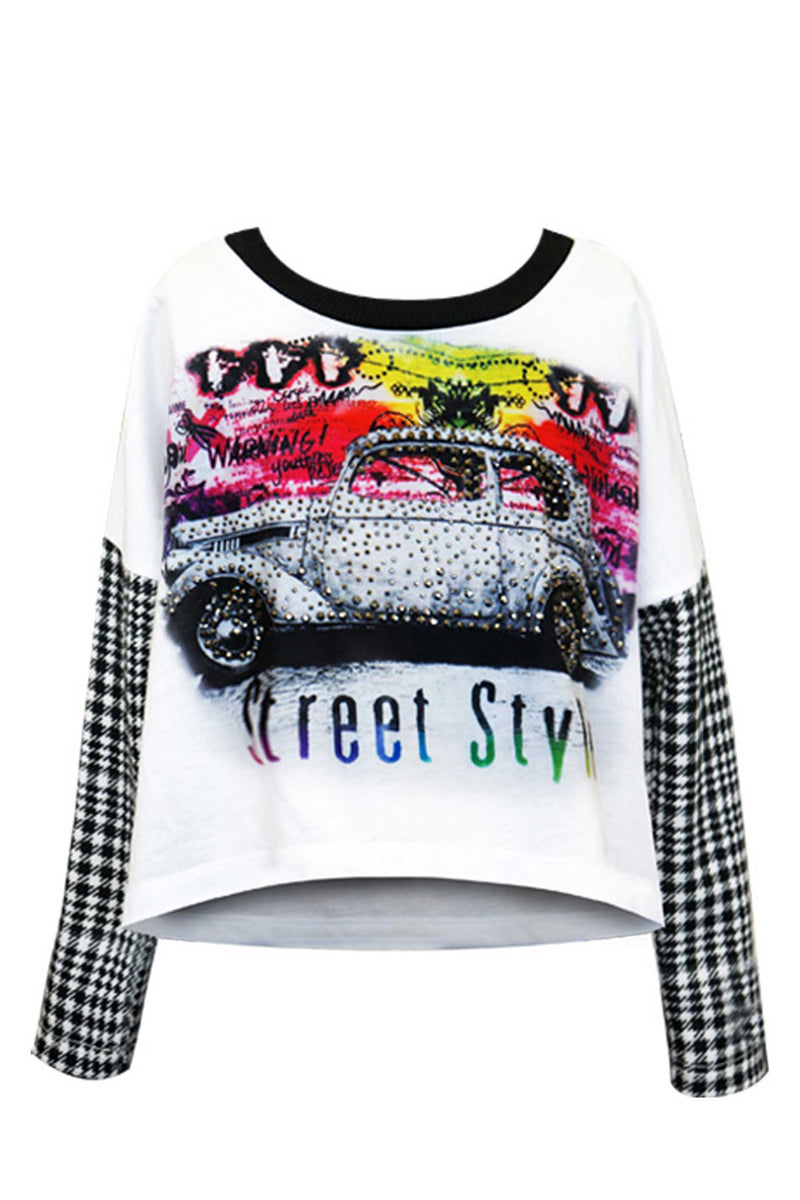 Hannah Banana Little Girls Vintage Car Long Sleeve Graphic Top