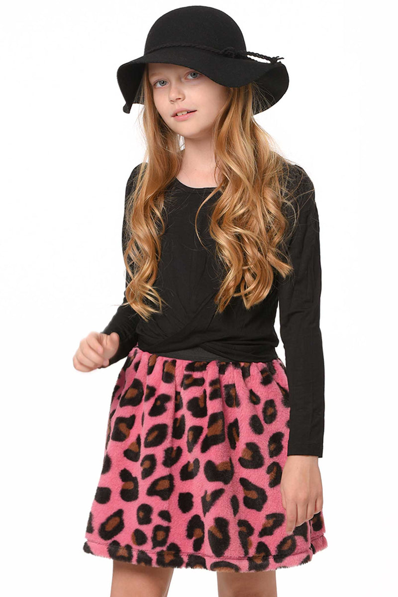 Hannah Banana Girls Animal Print Faux Fur Mini Skirt