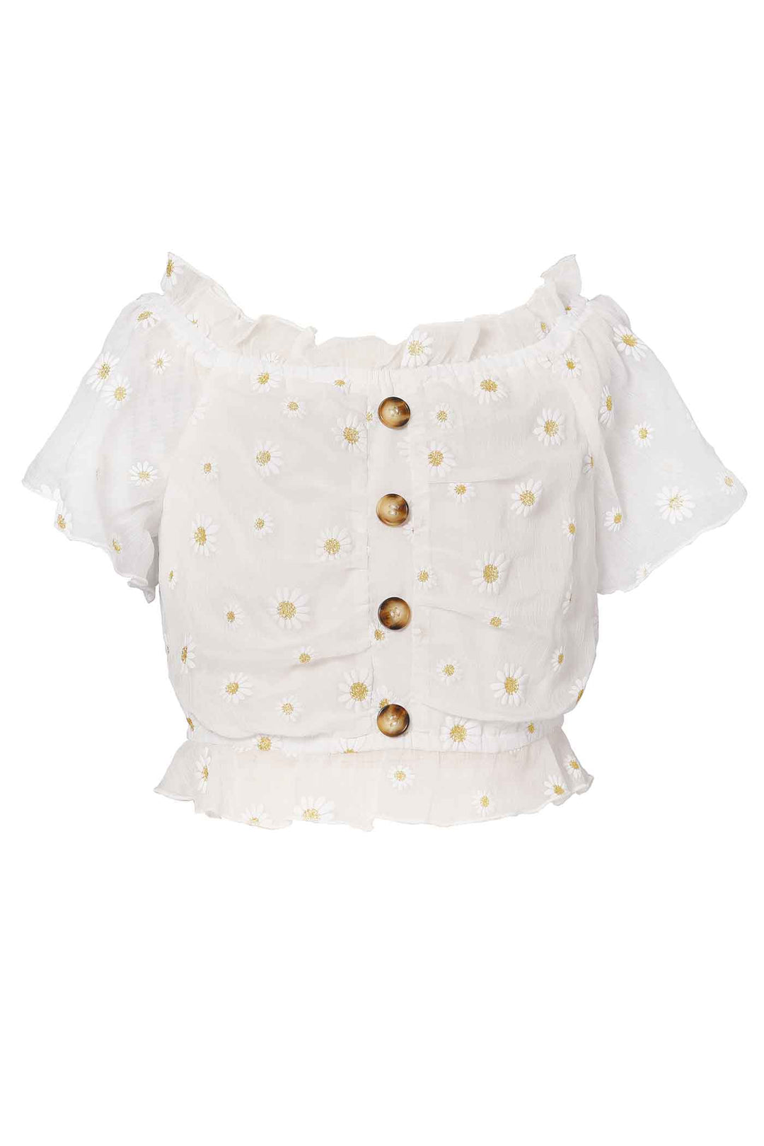 Hannah Banana Girls Daisy Button Front Crop Top