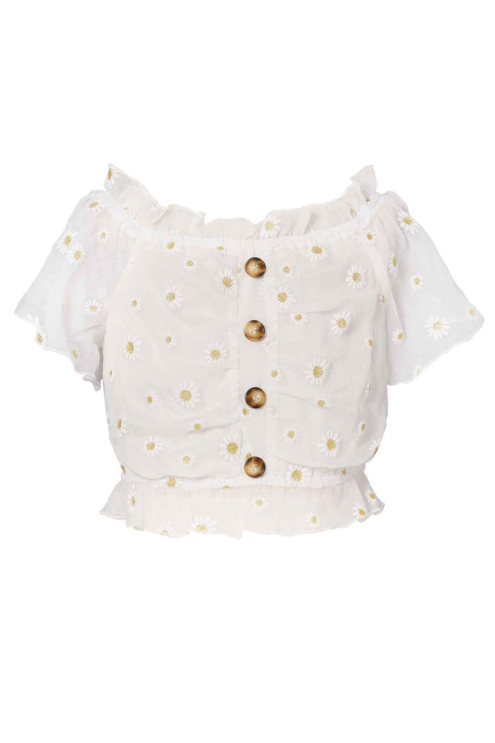 Hannah Banana Girls Daisy Button Front Crop Top
