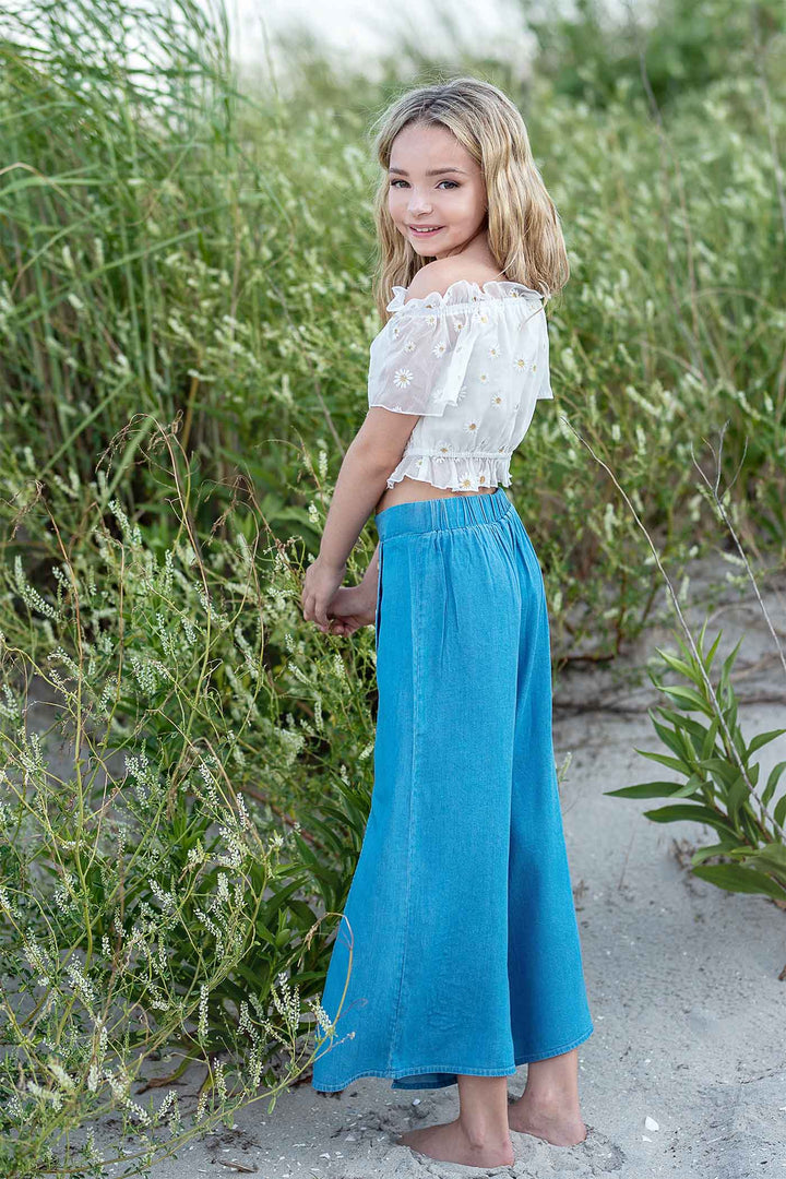 Hannah Banana Girls Daisy Button Front Crop Top