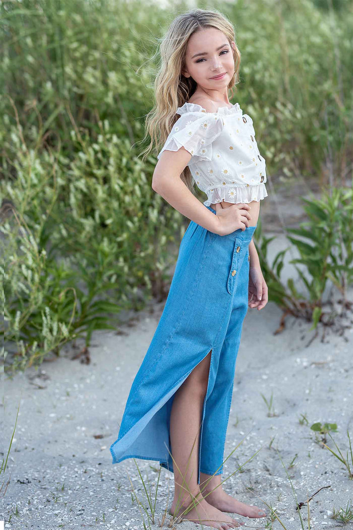 Hannah Banana Girls Front Slit Chambray Culottes