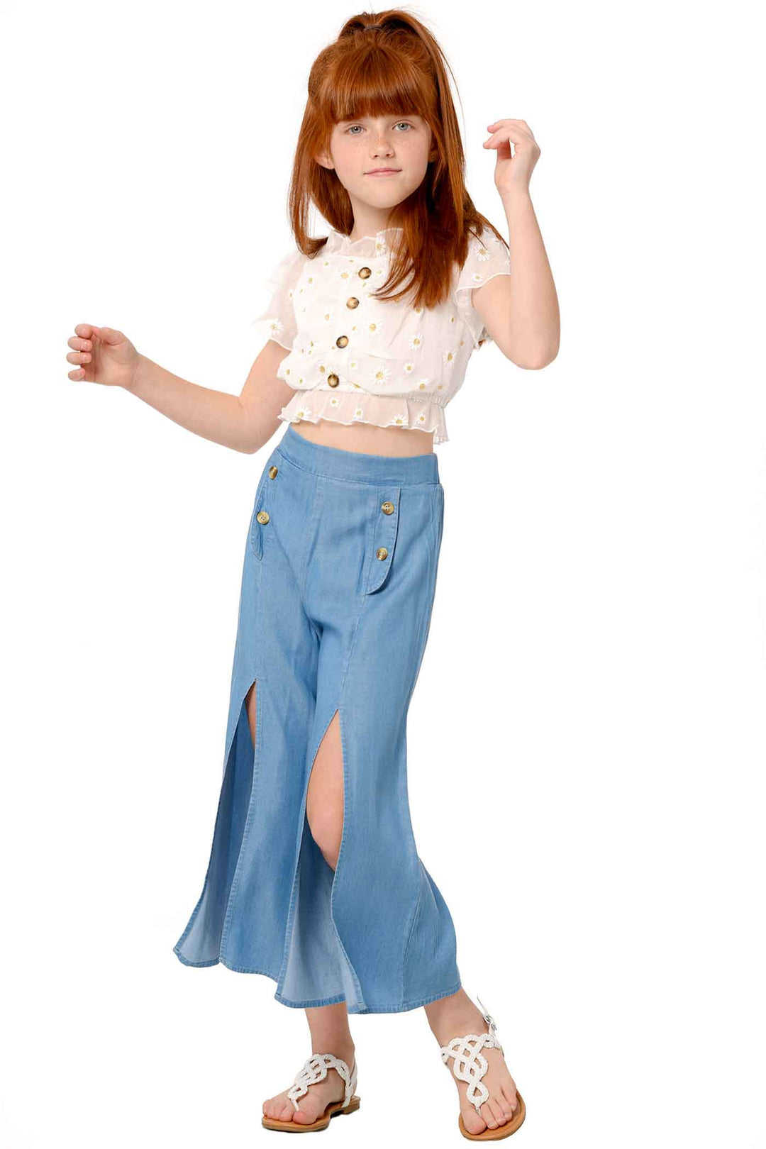 Hannah Banana Girls Daisy Button Front Crop Top