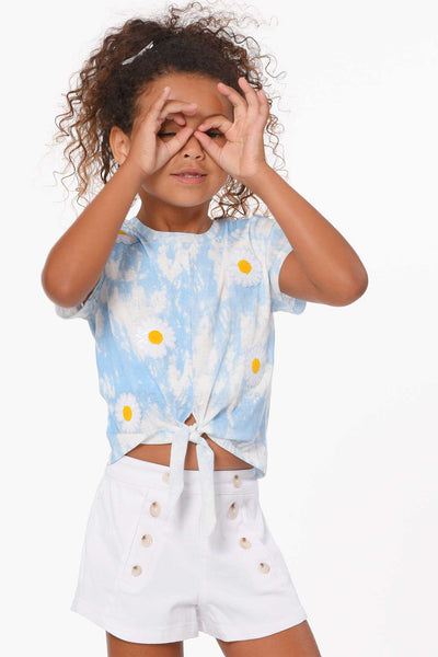 Hannah Banana Little Girls High Waisted Button Trim Decorated Denim Jean Shorts