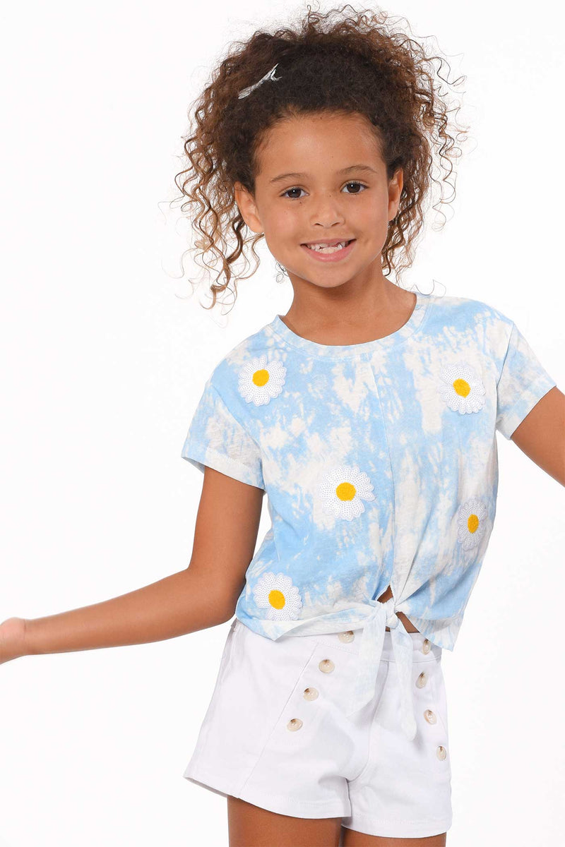 Hannah Banana Little Girls High Waisted Button Trim Decorated Denim Jean Shorts