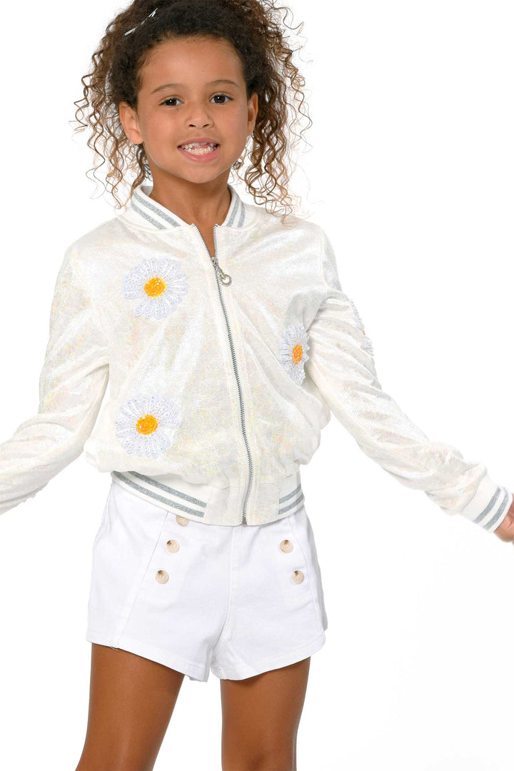 Hannah Banana Little Girls High Waisted Button Trim Decorated Denim Jean Shorts