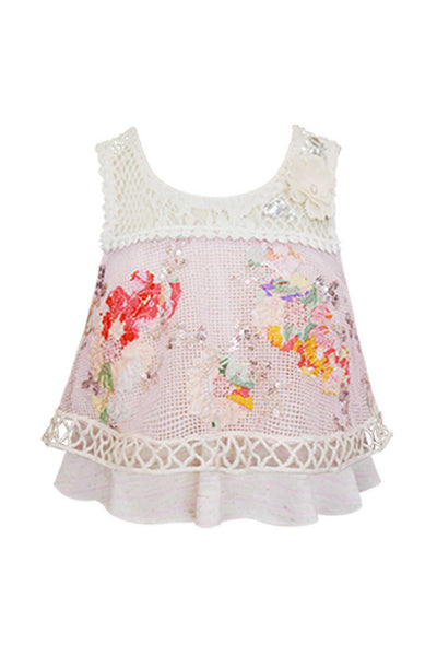 Hannah Banana Little Girls Floral Mesh and Lace Tank Top