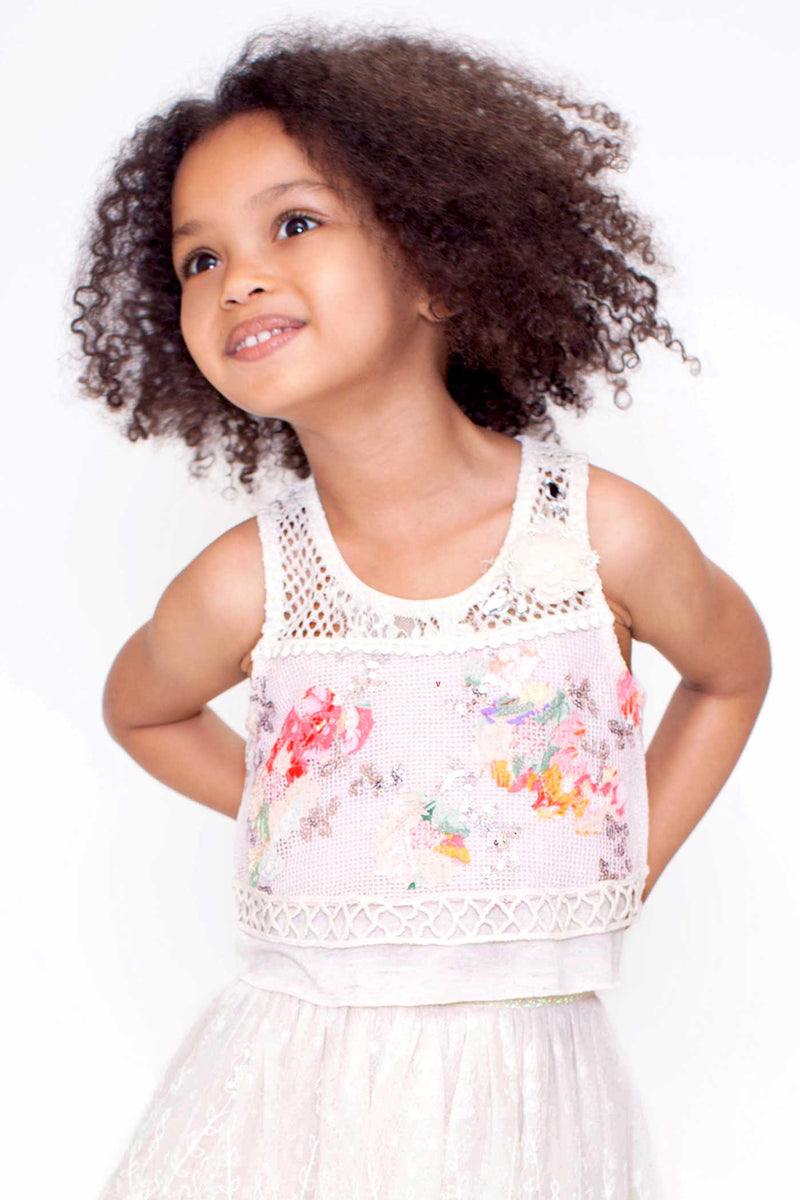 Hannah Banana Little Girls Floral Mesh and Lace Tank Top