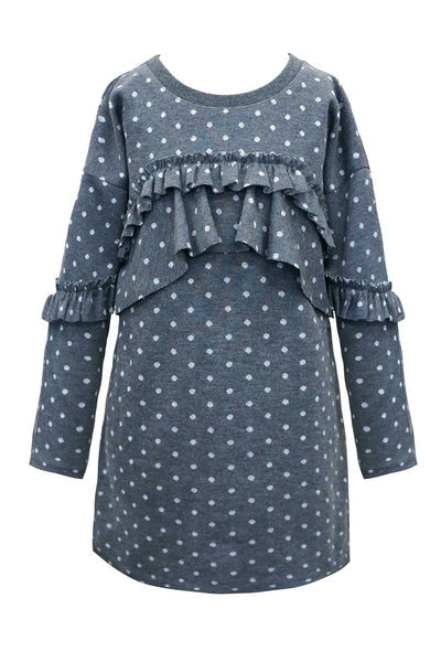 Hannah Banan Girls Polka Dot Long Sleeve Knit Dress