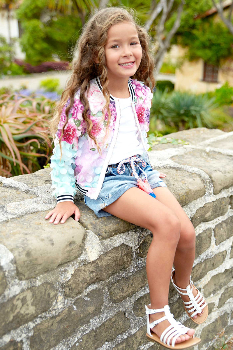 Hannah Banana girls 3D floral all over print fashion bomber jacket