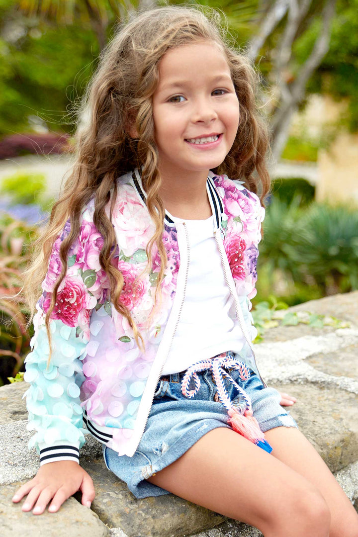 Hannah Banana girls 3D floral all over print fashion bomber jacket