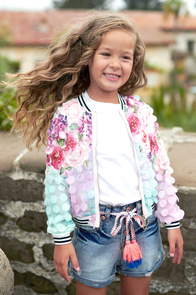 Hannah Banana girls 3D floral all over print fashion bomber jacket