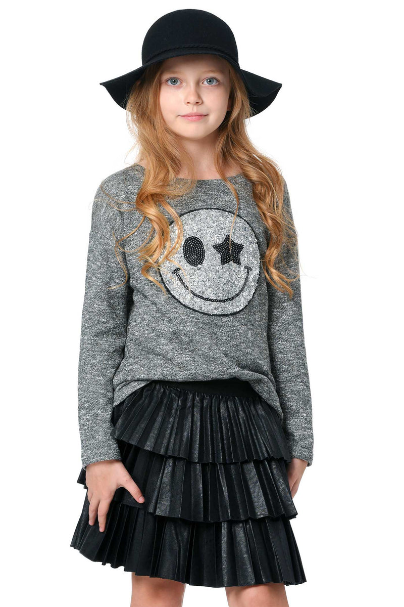 Hannah Banana Big Girls Smiley Face Emoji Long Sleeve Tunic Top