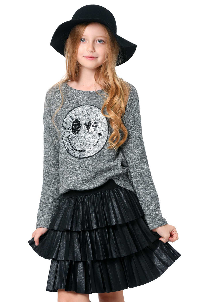 Hannah Banana Big Girls Smiley Face Emoji Long Sleeve Tunic Top