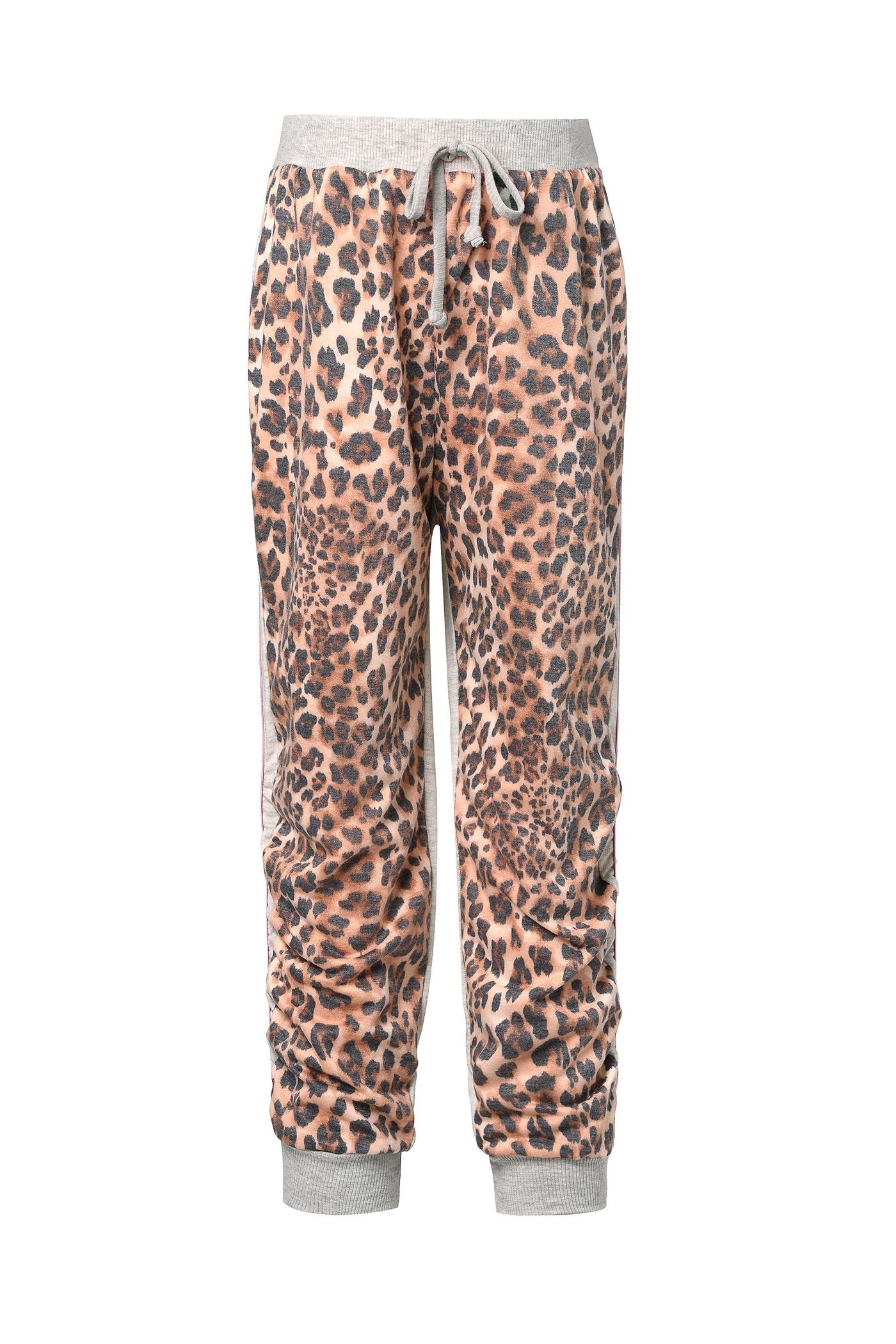 Hannah Banana Little Girl's Leopard Rainbow Side Stripe Runched Joggers